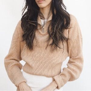 Hm ribbed beige tan crop sweater zip up
